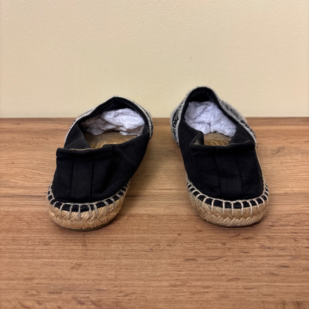 TORY BURCH Womens Double T Espadrille Flats Size 8.5 Black‎ White Stripe Casual - Picture 10 of 11